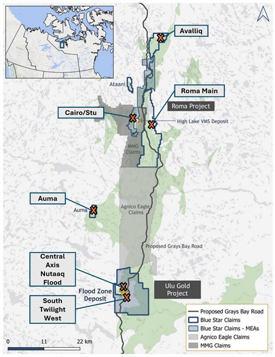 Blue Star Reports High-grade Surface Samples from Nutaaq, Axis and Twilight Drill Targets; 597 g/t and 134 g/t Au Returned from Nutaaq