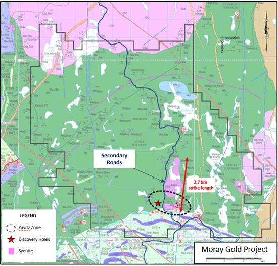 New Break Maiden Drilling Returns 4.11 g/t Au over 31.3 Metres in Drillhole #5 and 3.35 g/t Au over 14.8 Metres in Drillhole #4 at Moray Gold Project