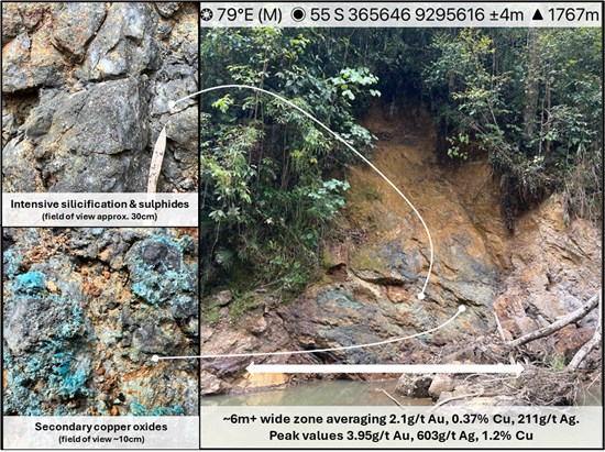 New Mineralised Structures Found at Ontenu NE, With Assay Results up to 3.85g/t Au, 1.2% Cu, 603g/t Ag in Rock Chips